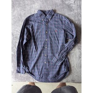 Ralph Lauren Mens Plaid Button Down Shirt Navy Blue Green Red Cotton Size M